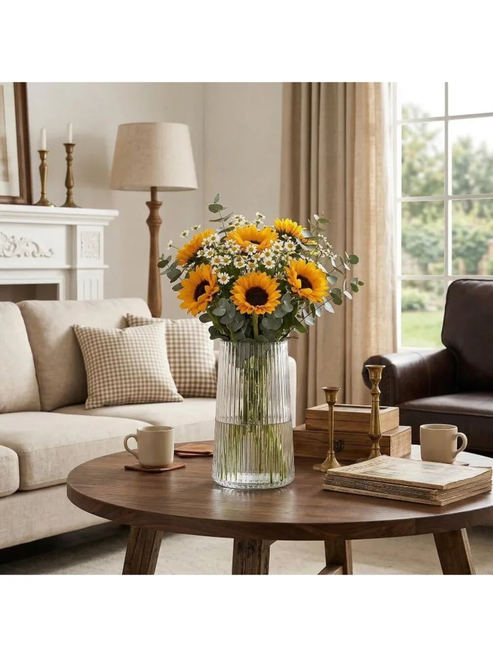 8 Inches Modern Clear Glass Vase Flower Bouquet Living Room Bedroom Home Deco